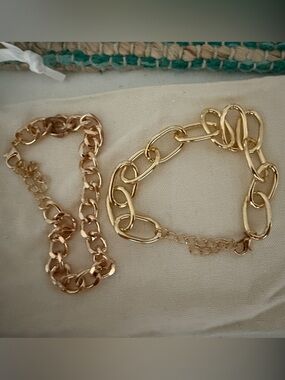 Modern Gold Link Bracelet Set - Women Jewelry